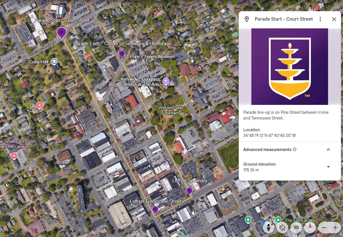 The UNA Homecoming 2026 Parade Route will begin on Pine Street.
